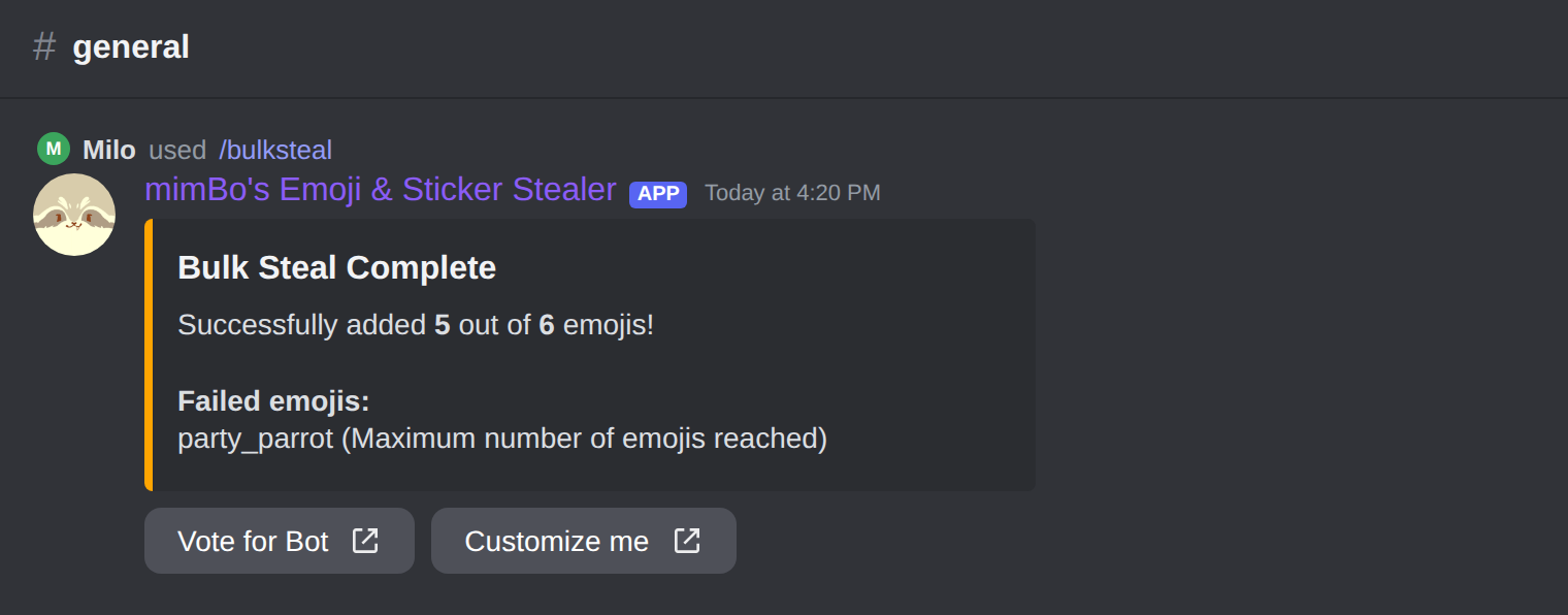 A bulk steal summary in Discord