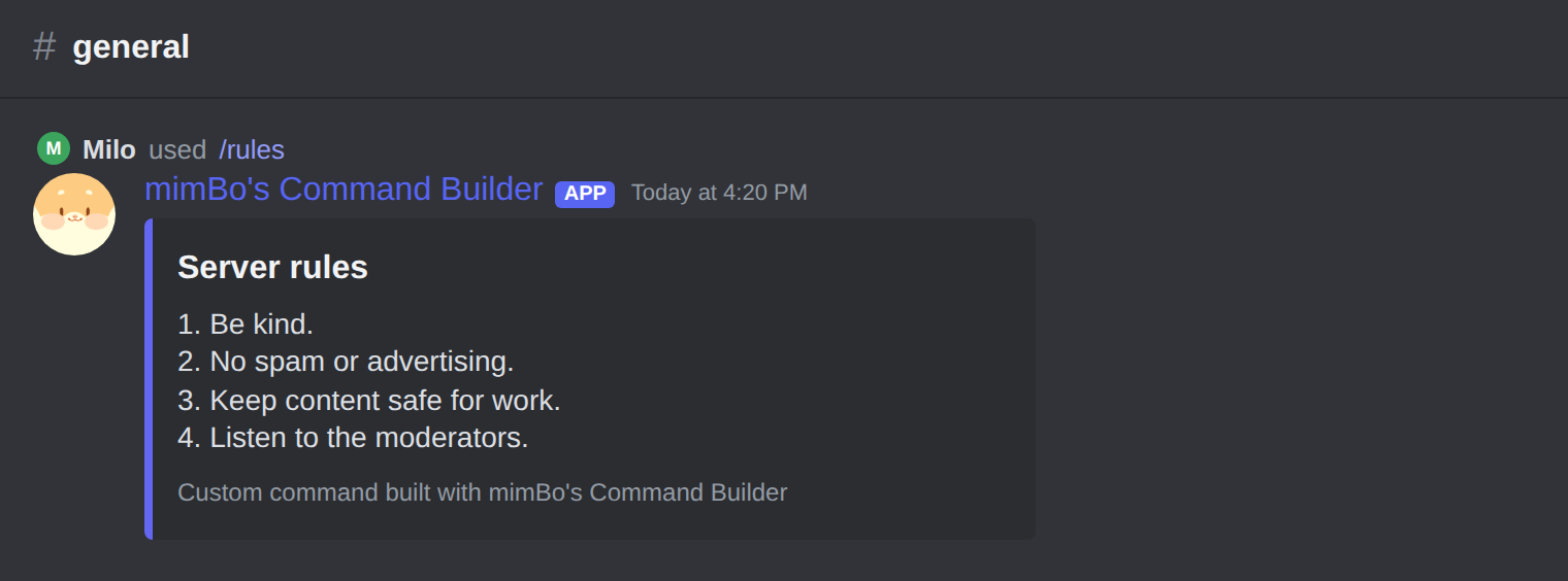 A custom slash command used in Discord