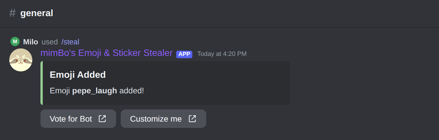 Stealing an emoji with a slash command in Discord