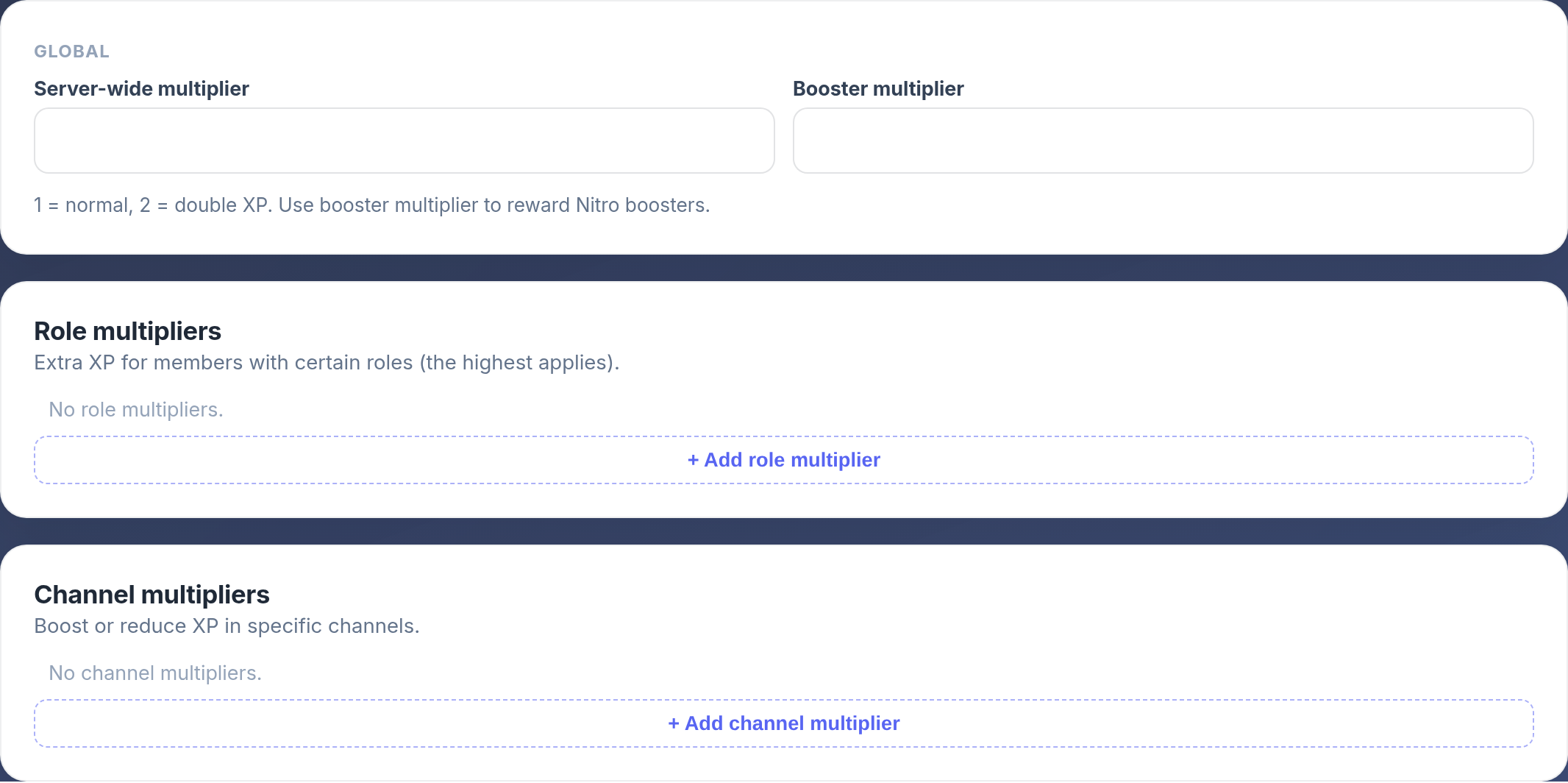 Levels Multipliers settings