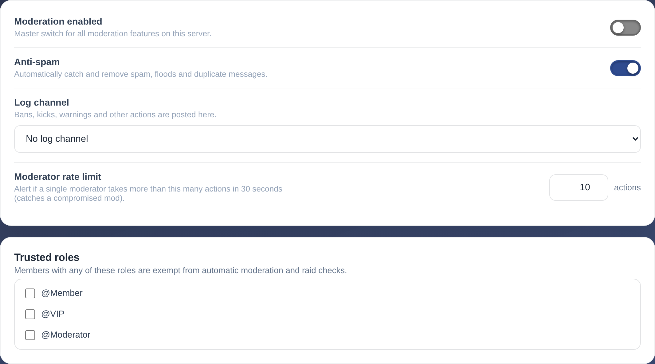 Moderation General settings