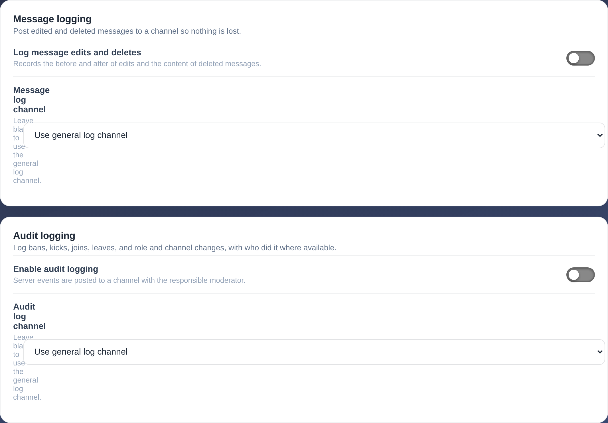 Moderation Logging settings