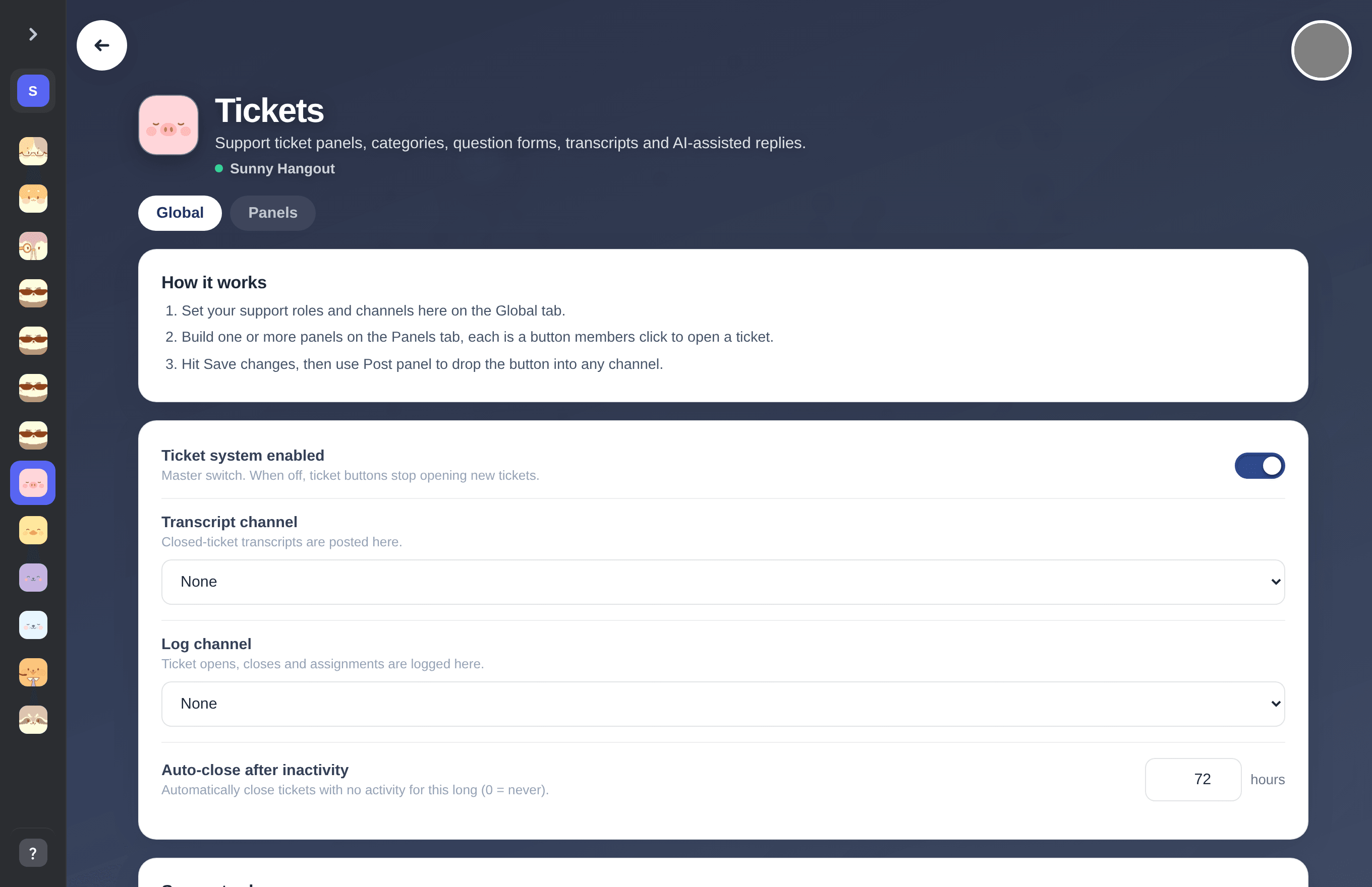 Ticket system configuration in the mimBo portal